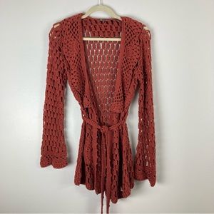 525 American Crotchet Belted Cardigan Rare Vintage Rust Size Medium
